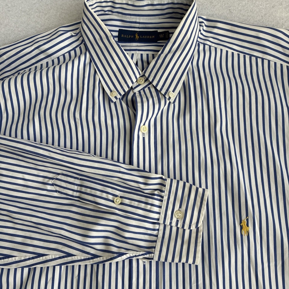 Ralph Lauren Mens Long Sleeve Button Down Blue Striped 2XLT Preppy Old Money